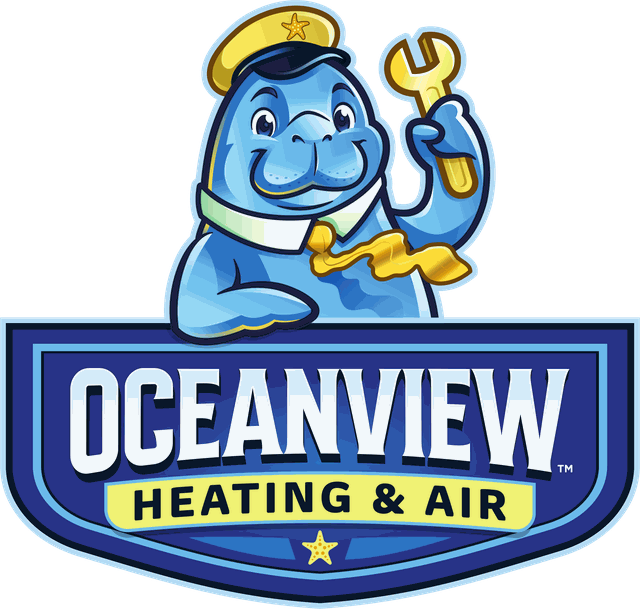 Oceanview Heating and Air Conditioning logo with dolphin mascot