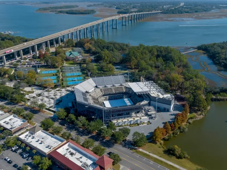 Aerial view of Daniel Island, South Carolina, and the Wando River bridge