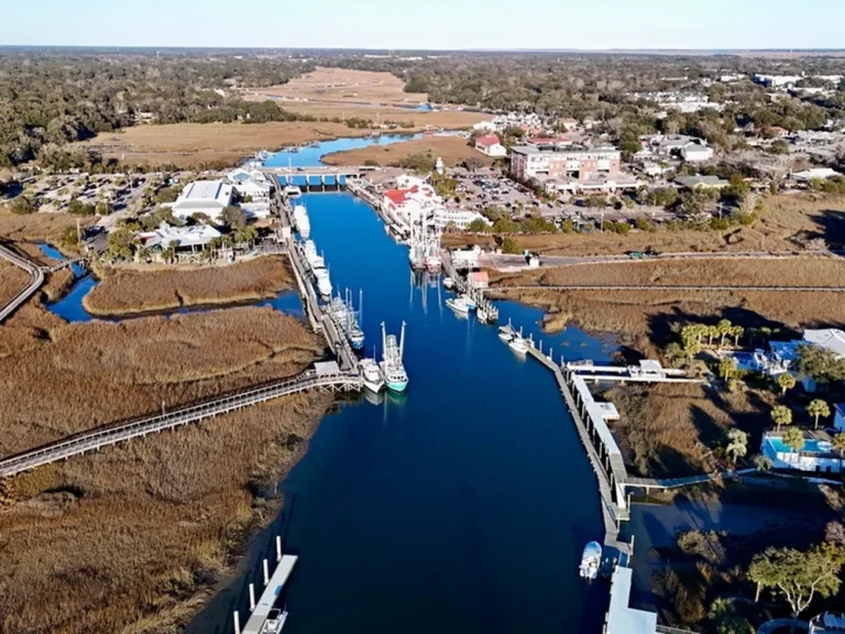 Shrimp boats moored on Shem Creek in Mount Pleasant, South Carolina