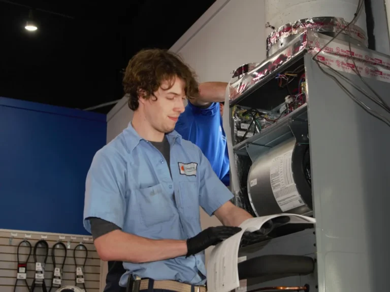 Oceanview technician working on ductwork at an indoor air handler